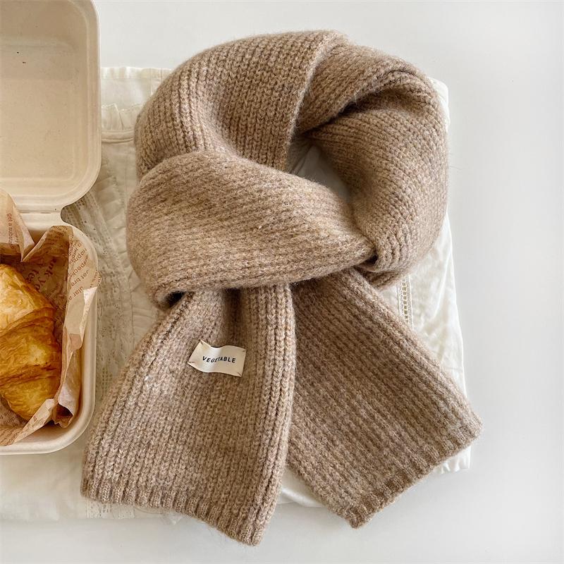 

Корейский однотонный вязаный шерстяной шарф Ouni – белый, нежный, короткий, унисекс, теплый для осени/зимы