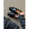 Sheepskin Version~ Retro Leather Square Head One-pedal Women's Design Sense Niche Flat-soled Small Leather Shoes