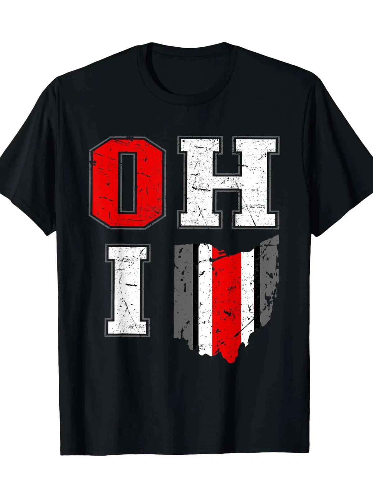 Футболка с картой Ohio State Buckeye - Винтажный логотип Ohio State Buckeye, Повседневная, Короткий рукав, S S