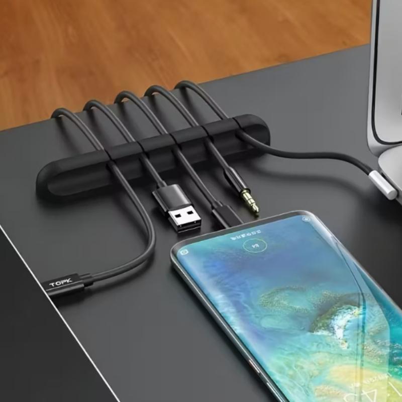 2pcs Heavy-Duty Cable Organizer Clips with Multiple Slots - Desk Cable Management System, Non-Slip Base, for Office, Home