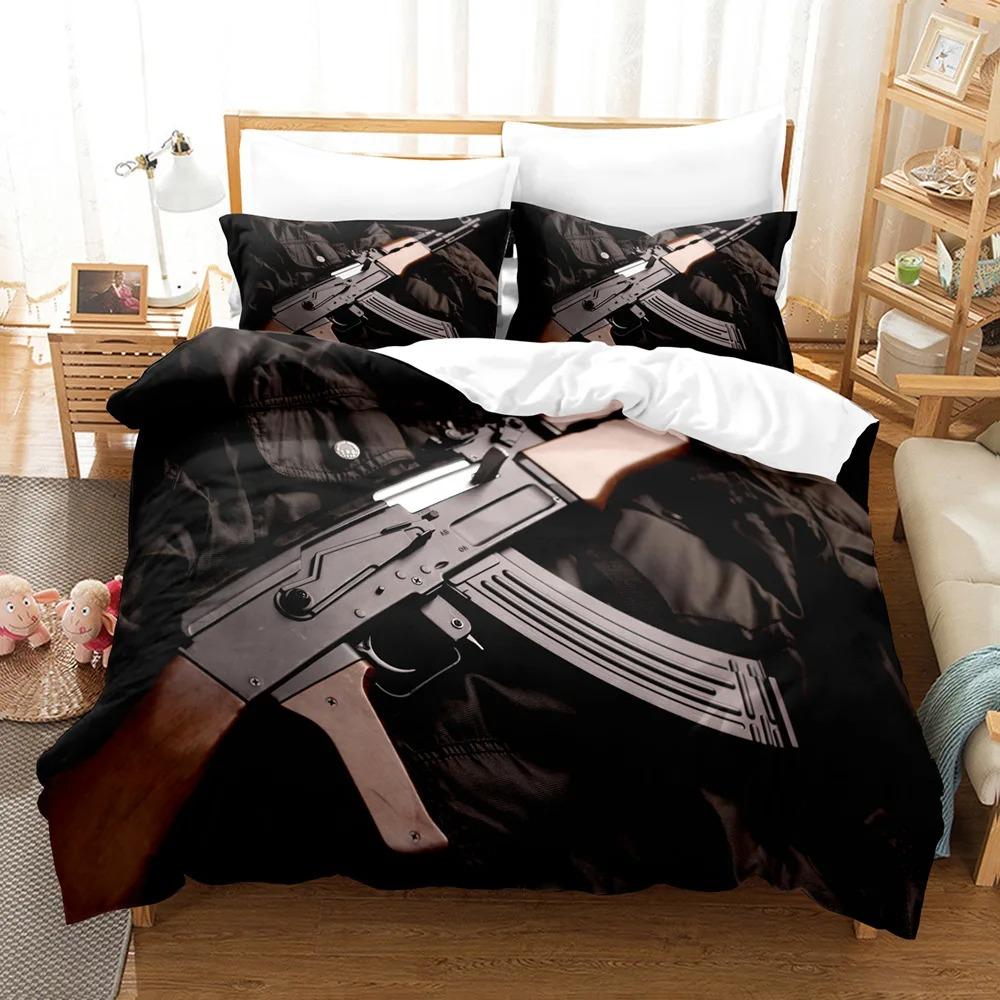 

Single/Twin/Full/Queen/King Size 3D - Printed Gaming AK - 47 And PUBG Bullet - Themed Bedding Set For Adult And Kid Bedrooms (135x200cm)