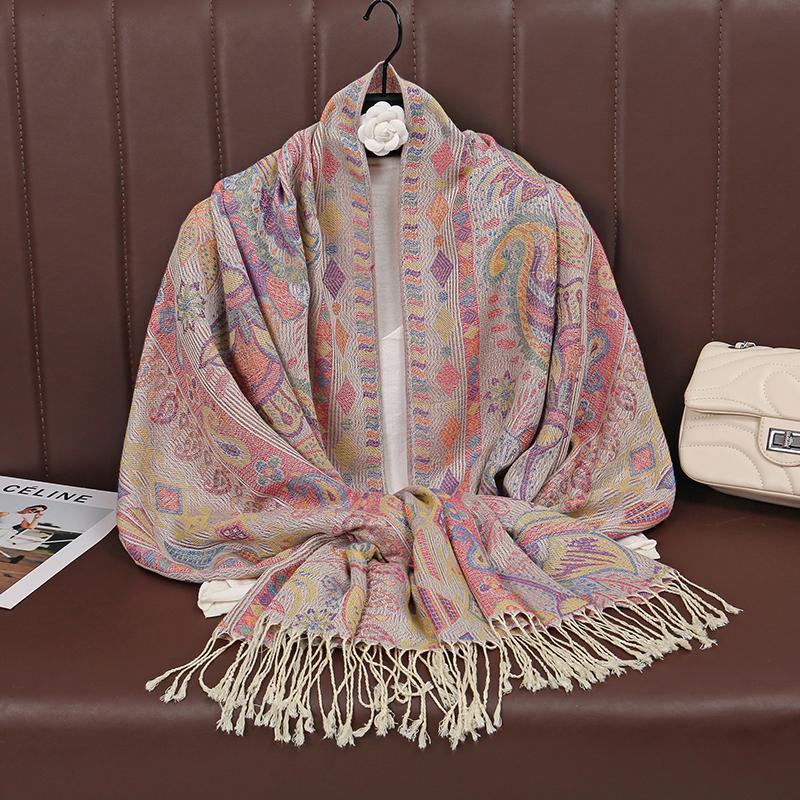 

Пашмина Пейсли Шаль Шарф Женский Жаккардовый Кашемировый Принт Шарфы Бордюры Женская Кисточка Дорожное Одеяло Обёртывания Этнические Шали 68x180cm