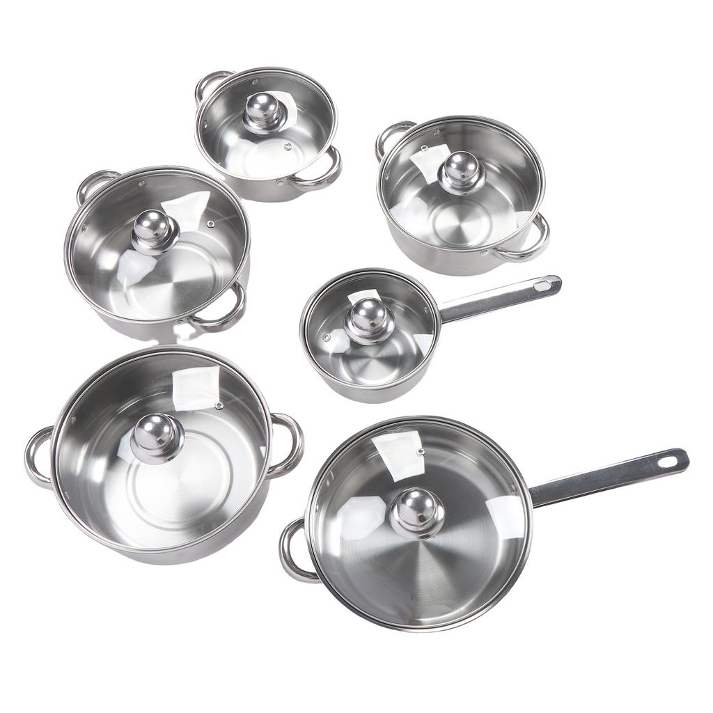 6 Pcs Stainless Steel Pots and Pans Set Even Heating Thickened Easy To Clean Cookware Set with Lids for Kitchen