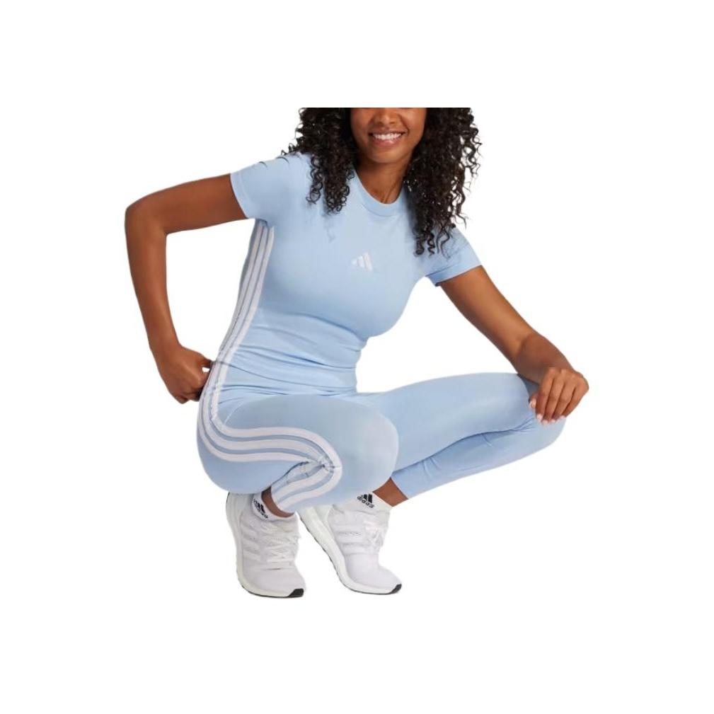 adidas Womens Essentials 3-Stripes Slim Baby T-Shirt Glow Blue/White Women Streetwear JE1241