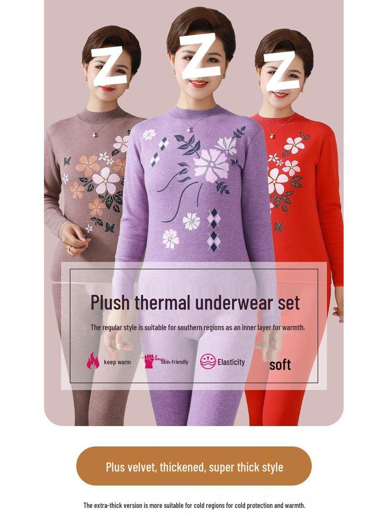Women's Warm Fleece Set for Mid-Aged and Elderly: Cozy Winter Underwear for Mothers and Grandmothers