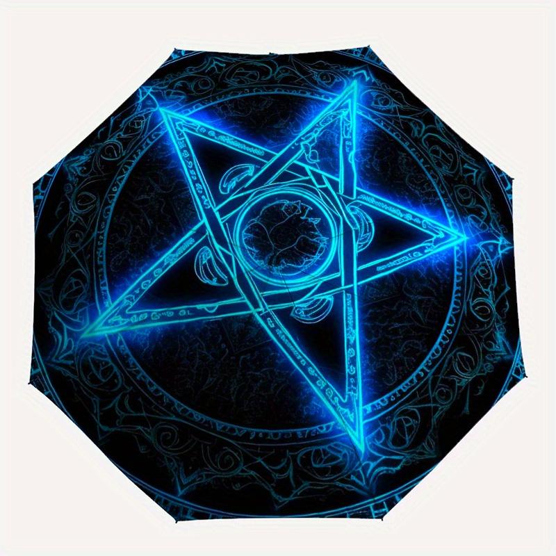 Blue Glowing Pentagram Symbol Tapestry Wall Hanging Decoration Umbrella, Cute Umbrella with Cute Design, Portable 3-Fold Compact Umbrella for Men & Wo