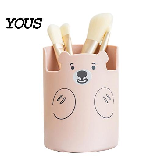 Macaron Colors Desk Organizer Cute Bear 2-in-1 Pen Holder & Phone Stand, Organizer, Large with Stand Capacity Storage for Pens Makeup Brushes Scissors