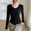 Women's Autumn/Winter V-Neck Long-Sleeve Modal Shirt - Slim Fit, Arc Hem