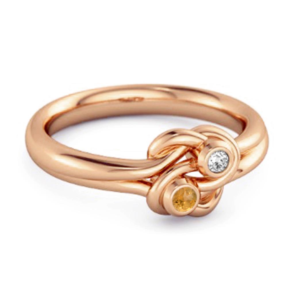 Citrine Dual Stone Stackable Ring - 925 Sterling Silver Rose Gold Vermeil