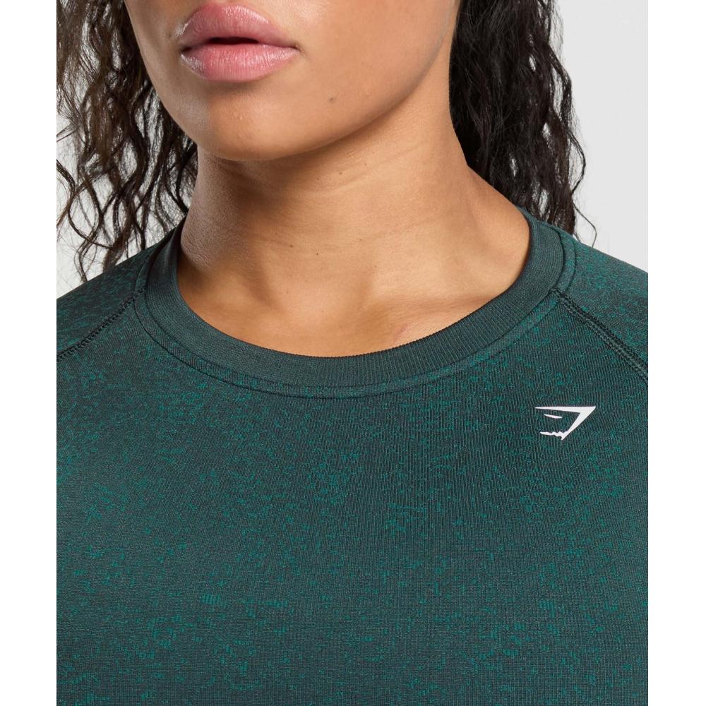 Gymshark Adapt Fleck Seamless Long Sleeve Crop Top Darkest Teal Functional Teal B2a1c Tbt3