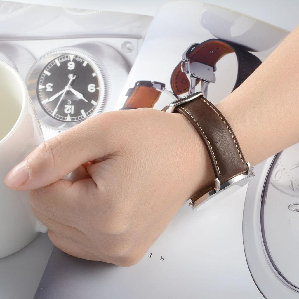 Watch Strap 20mm Watch Replacement Strap Vintage Watch Band Genuine Leather Adjustment Tool and Spring Bar Included [WOCCI] (Dark Brown/Contrast