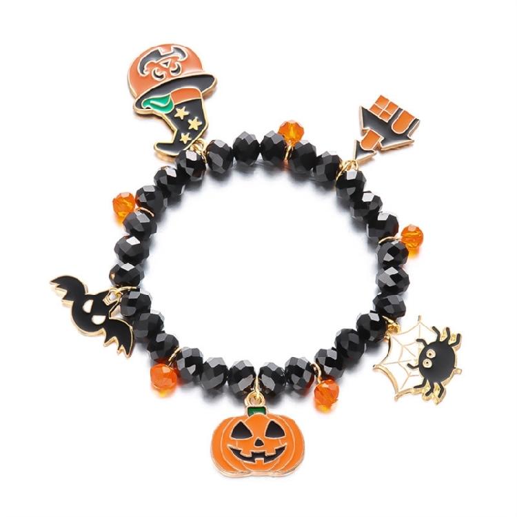 

Halloween Party Wrist Jewelry Alloy Pendant Bracelet Beads Bangle With Pumpkin Bat Charm For Costume Accessories