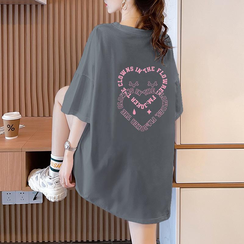 

Женская хлопковая футболка большого размера 2025 - Свободный крой, Скрывающая живот, Омолаживающая, Короткий рукав, Уличный стиль, Летний топ XL серый