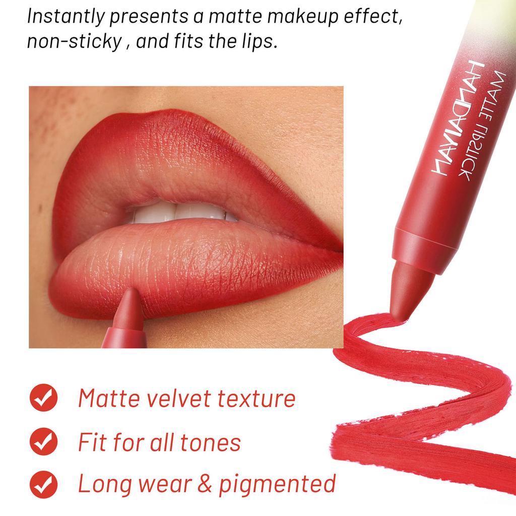 8pcs Matte Lipstick Crayon, Waterproof Long-Lasting Velvet Lip Liner Pencil, Non-Stick Cup Nude Red Lip Stick Makeup Cosmetics for Women