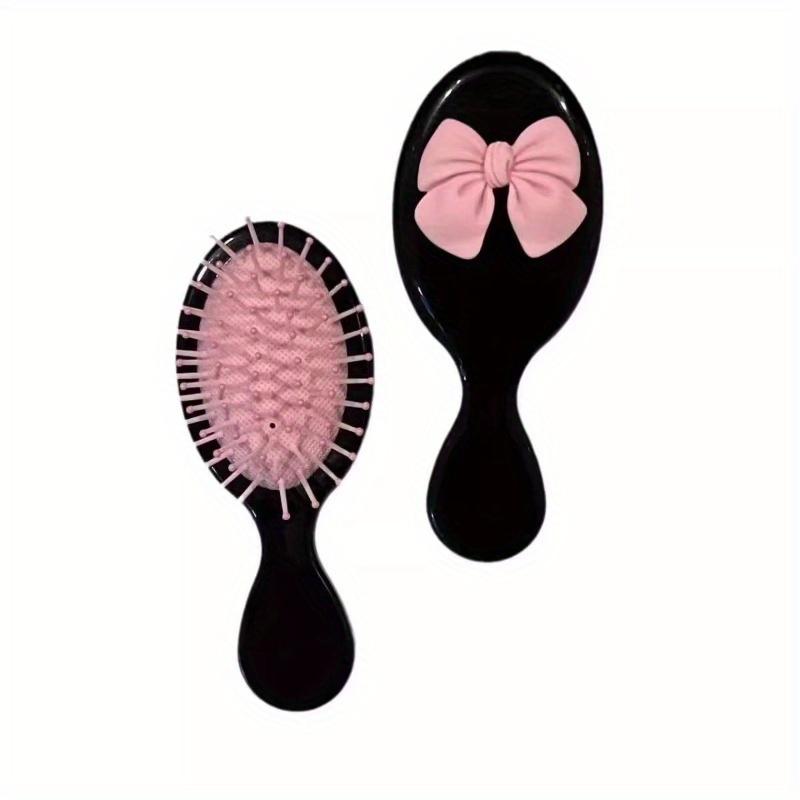 Cute Bow Mini Hairbrush - Portable Folding Pad Comb with Air Bag, Massage Hairbrush with Pink Bow Design, Hair Styling Tool
