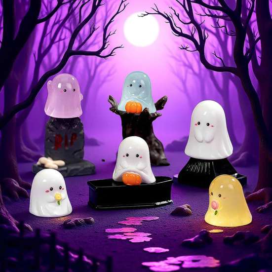 Resin Ghost Ornament Glow-in-the-dark Halloween Figurine, Mini Statue for Micro Luminous Figurine Landscape, Home Office Desk