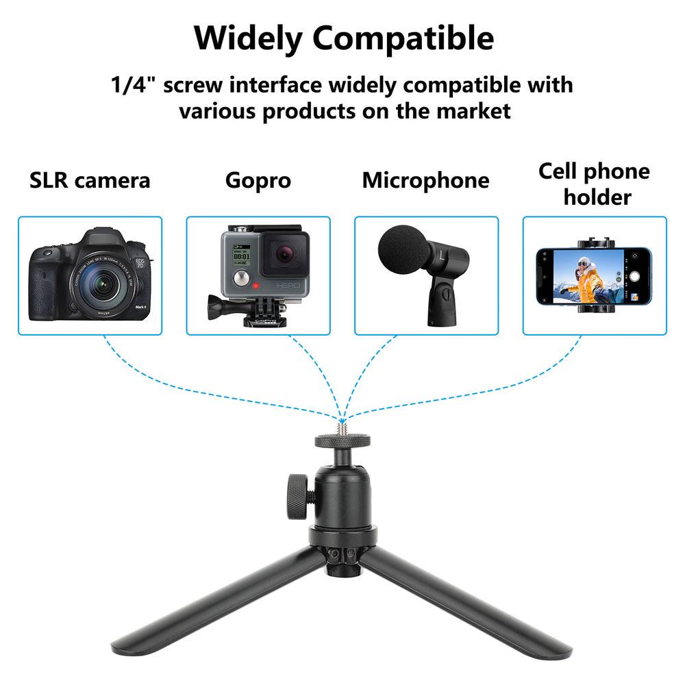 HDRIG Aluminum Desktop Tripod with 360° Rotatable Ball Head for DSLR Cameras and Mobile Phones