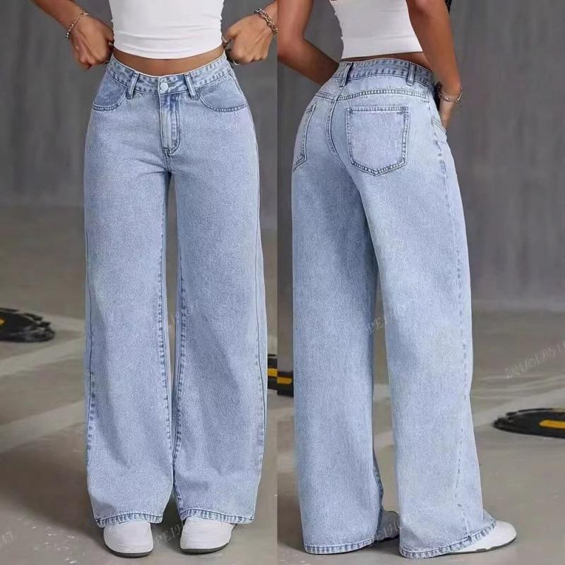 Jeans da Donna in Denim a Vita Alta Gamba Dritta Dolce Piccante - Pantaloni Lunghi Casual Sformati Snellenti