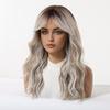 Women Long Wave Layered Brown Hair with Bangs Synthetic Mixed Blond Wigs for Daily Cosplay Heat Resistant Fibre