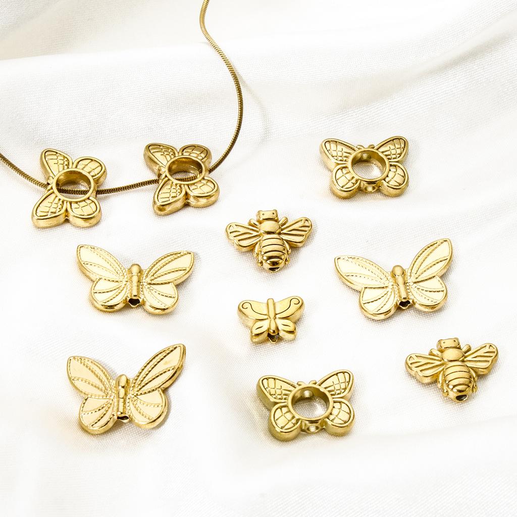 5pcs Butterfly 304 Stainless Steel Insect Beads 18k Gold Plated Delicate Beads Bracelet Necklace Findings For Diy Jewelry Making