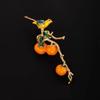 Happy Events Keep Coming. Magpie Persimmon Brooch, Classical Cheongsam Fixed Pin, High-end Corsage Accessory