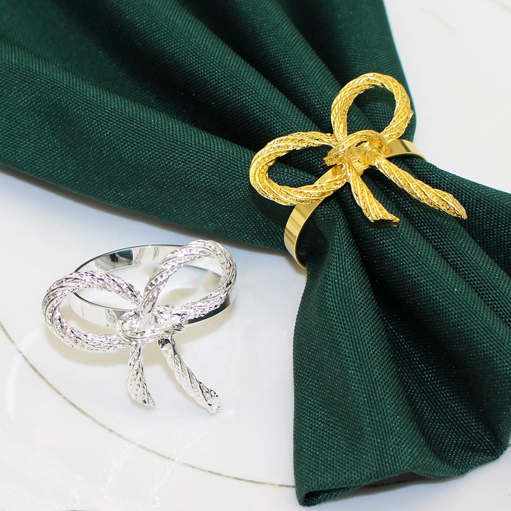 6Pcs Bow Christmas Napkin Rings Vintage Gold Ring Holders for Table Cloth Napkins for Dinner Parties Wedding Banquet Table Decor