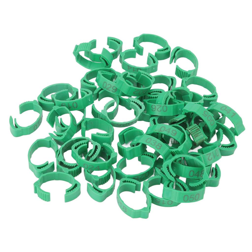 50pcs Bird Leg Rings Numbered Chicken Identification Bands for Bantam Finch Lovebird Quail Small Poultry Green