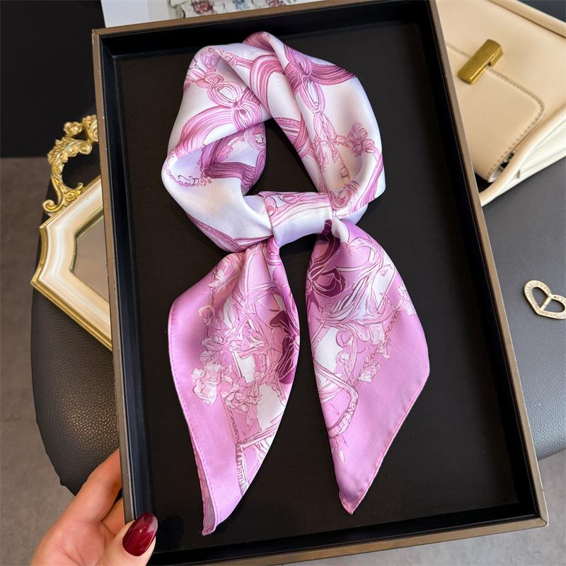 Fashion Floral Print Silk Shawl Square Scarf for Women Soft Satin Neckerchief Female Hair Bands Ribbon Headband Bandana 70X70CM