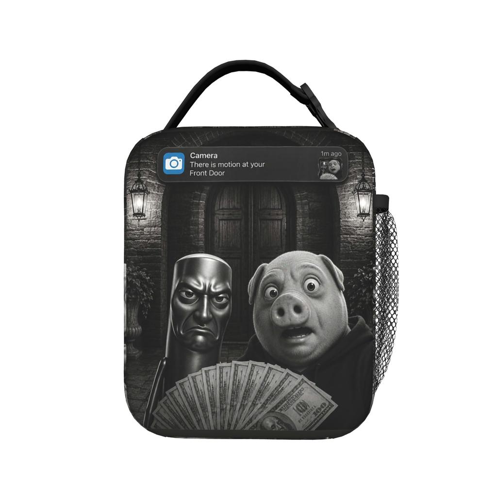 Tung Tung Tung Sahur John Pork Motion Lunch Bag Portable Zipper Lunch Box Women Travel Cooler Bag Leisure Oxford Tote Handbags