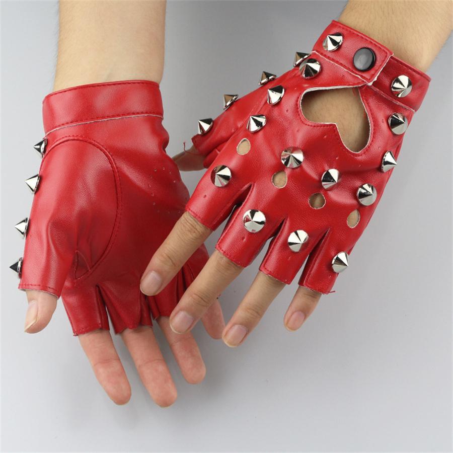 Punk Spiked Fingerless Gloves, Gothic Leather Gloves with Studs for Halloween & Cosplay