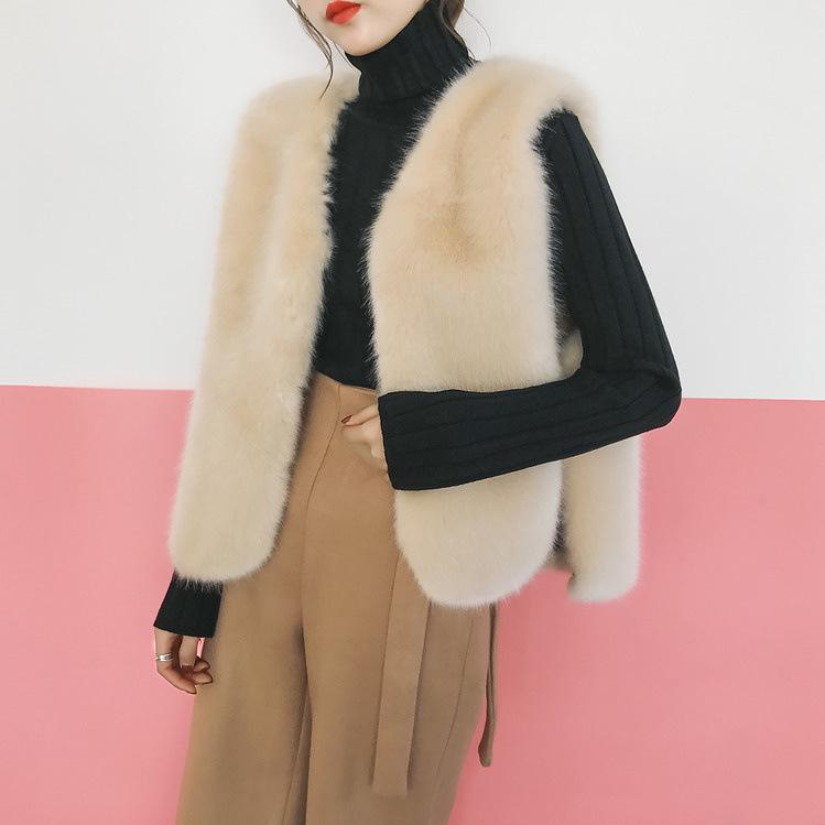 Imitation fur, imitation fox hair, side open lace-up vest jacket, short fur vest vest, female