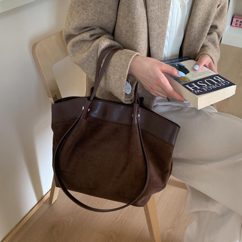 Stylish Frosted Suede Handbag New Large-capacity Tote Bag Fashion European American Autumn/winter Shoulder Bag Simple Casual Bag CLE