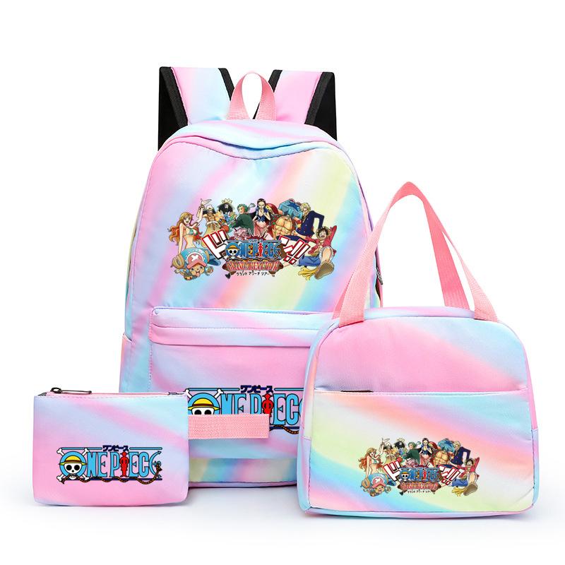 3 stk/sett Tilbake til skolen ryggsekk Anime ett stykke jenteryggsekksett Kawaii skoleelever Gutt Barn Matpakke Blyantboks