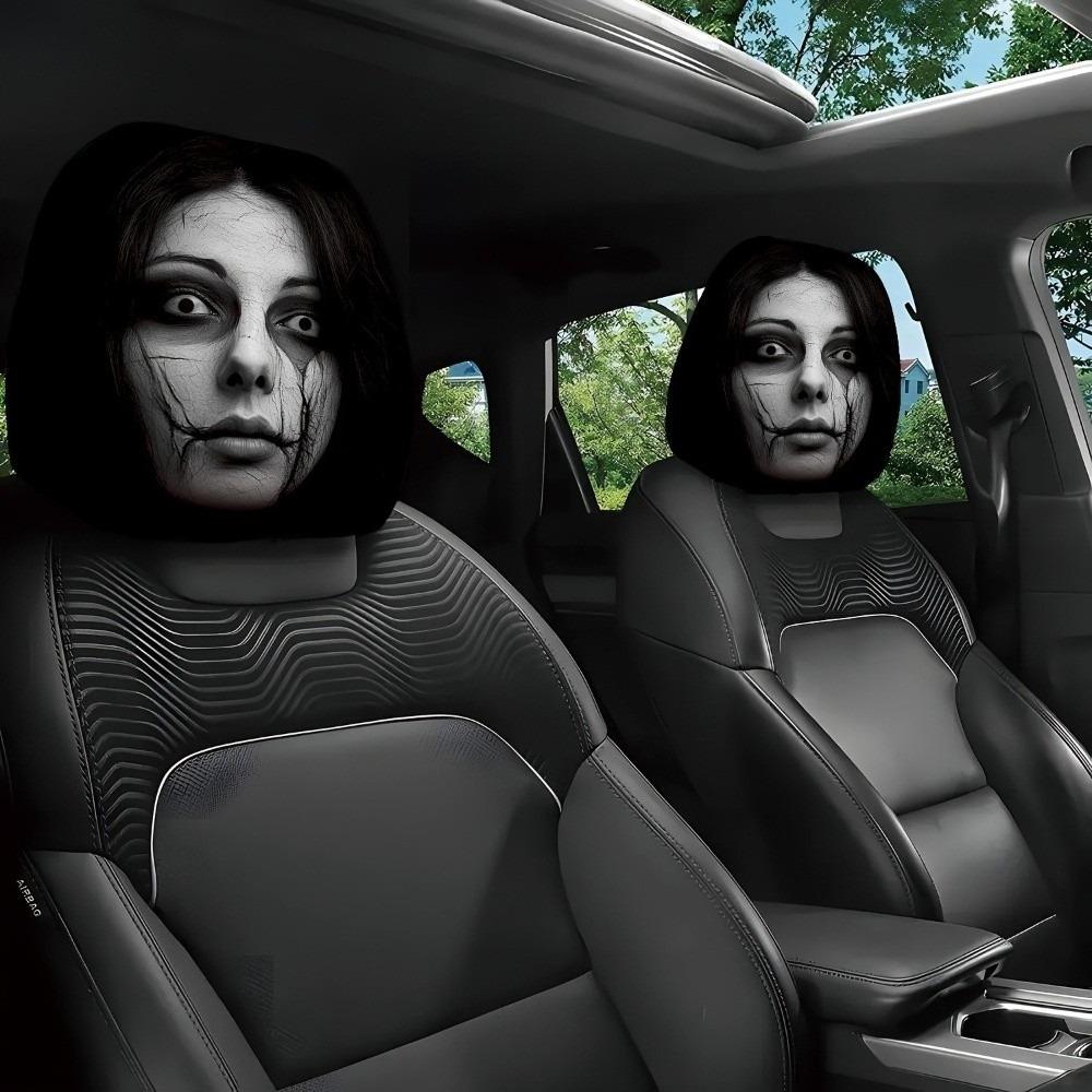 2 szt. Elastyczne Pokrowce na Zagłówki Samochodu na Halloween Dekoracja Wnętrza Samochodu Pokrowiec Wnętrze Samochodu