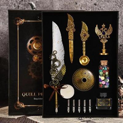 Vintage Calligraphy Pen Feather Dip Fountain Pen Sets Ink Stationery Quill Creative Retro Writting Pen School Office Supplies