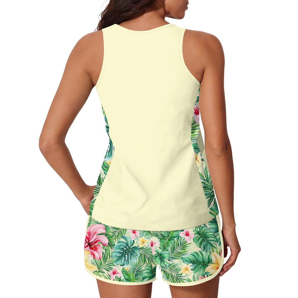 Damen Badeshorts Hawaiianischer Tropischer Print Badeshorts mit Taschen Schnelltrocknend Elastischer Bund Badehose für den Strand