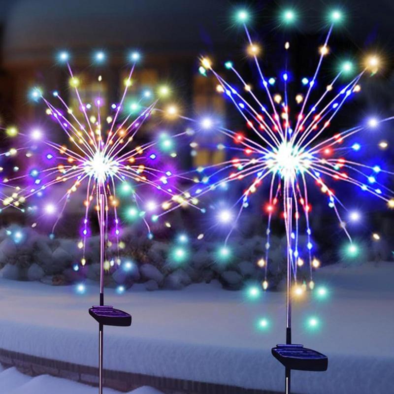 Solar Lawn Lights Ground Firework Lamp For Patio Waterproof LED Flower And Firework Colorful Solar Powed Lights For Garden