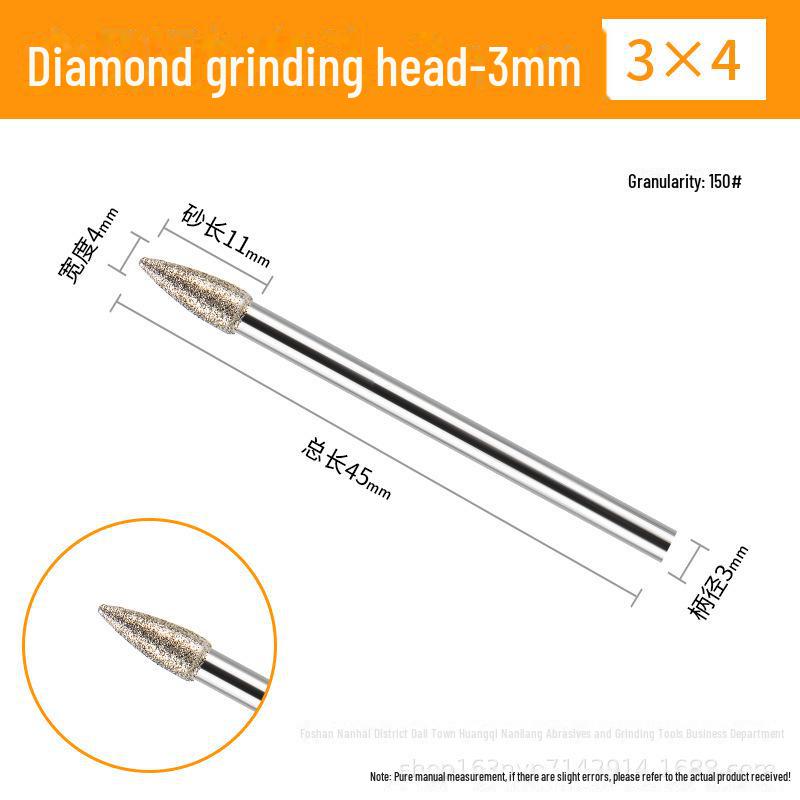 3mm Diamond Grinding Heads for Electric Grinder – Cylindrical, Bullet, Umbrella, Ball Shapes