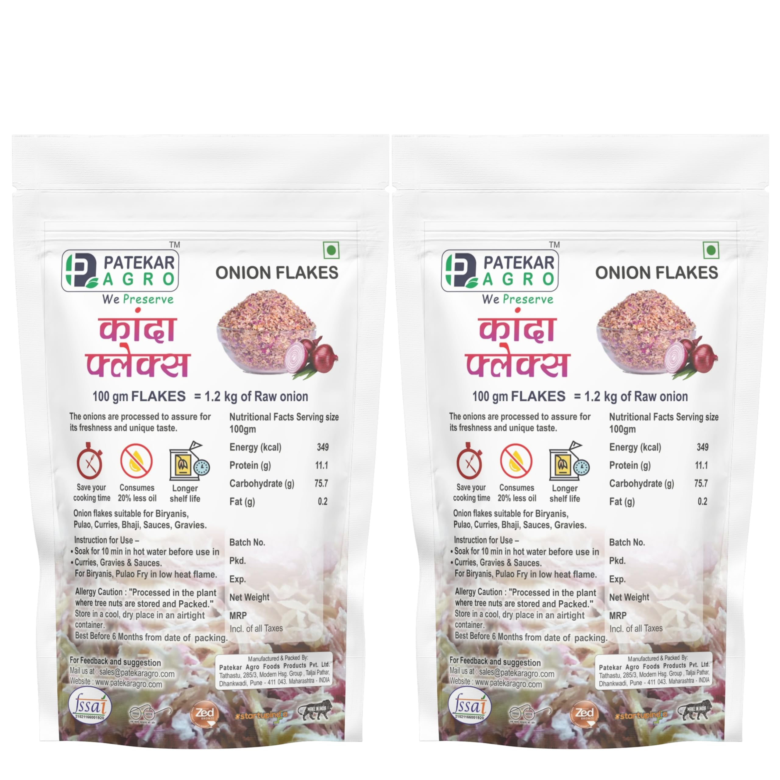PATEKAR AGRO Onion Flakes - Dehydrated & Flavorful Onion Bits for Cooking, Biryani, Seasoning, Baking Adds Rich, Savory Onion Flavor to Soups, St