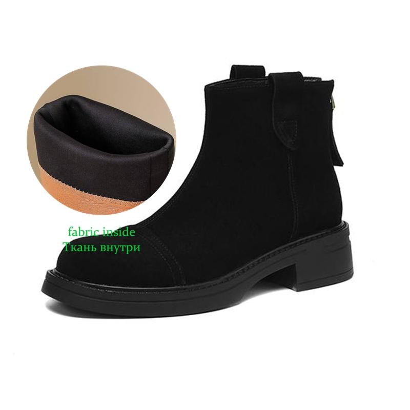 Krazing Pot Krowi Zamsz Nubuk Zima Okrągły Nosek Nowoczesne Kozaki Średni Obcas Zamek Błyskawiczny Styl Punk Damskie Botki