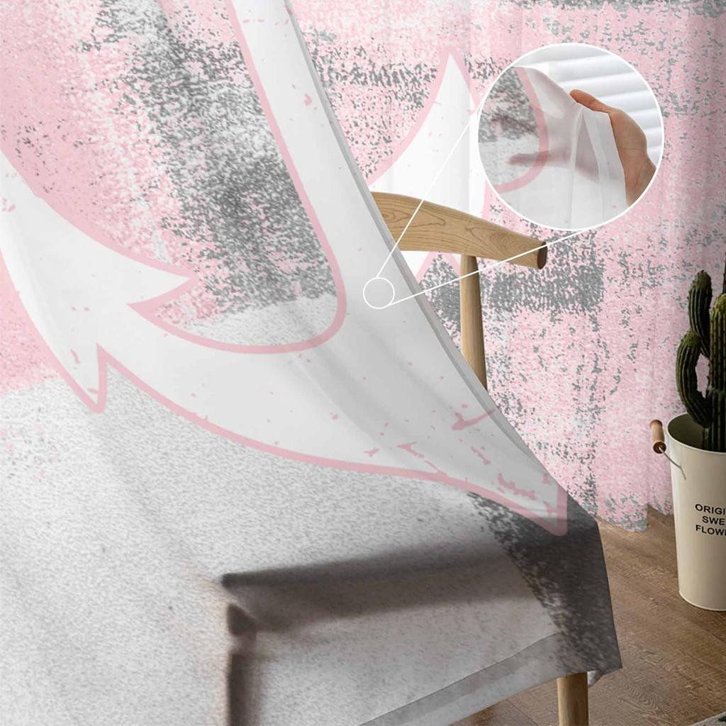 Retro Abstract Paint Ship Anchor Pink Window Tulle Curtains for Living Room Bedroom Hotel Luxury Decoration Sheer Curtains