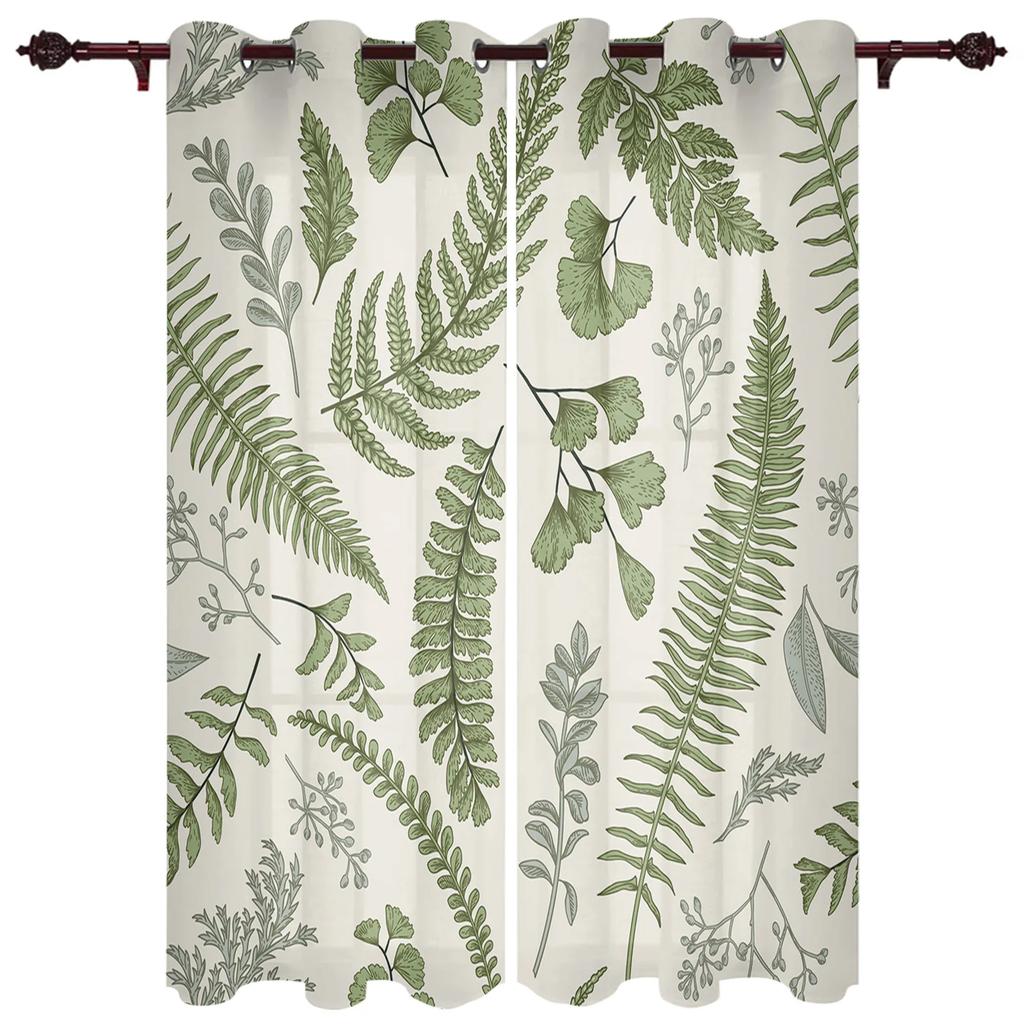 Green Leaf Ginkgo Modern Hall Curtains For Living Room Kitchen Boy Girl Bedroom Long Curtain For Windows Cortinas Home Decor
