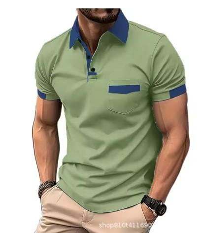 Men Simple Color Block Pocket Printed Polo Shirt