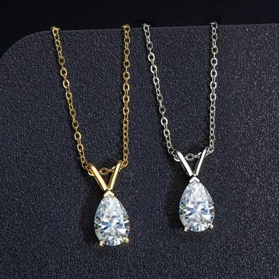 1.5 Karat Moissanite Kolye Sertifikalı Orijinal 925 Gümüş Kaplama 18K Altın Armut Kesim Pırlanta Gerdanlık Zinciri Kadın Takıları için GRA