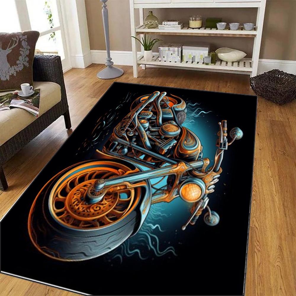 

1pc Black Motorcycle Pattern Area Rug Carpet Corridor Entrance Door Mat Suitable for Bedroom Living Room Cafe BarHome Decoration 50X80CM