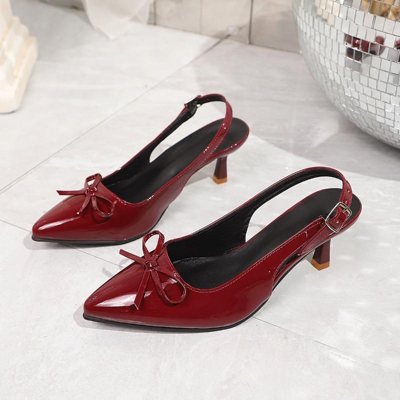 

Patent Leather Bow Bag Sandals Women s Fashion Pointed Toe Shallow Mouth One Strap Stiletto Shoes 42 червоний