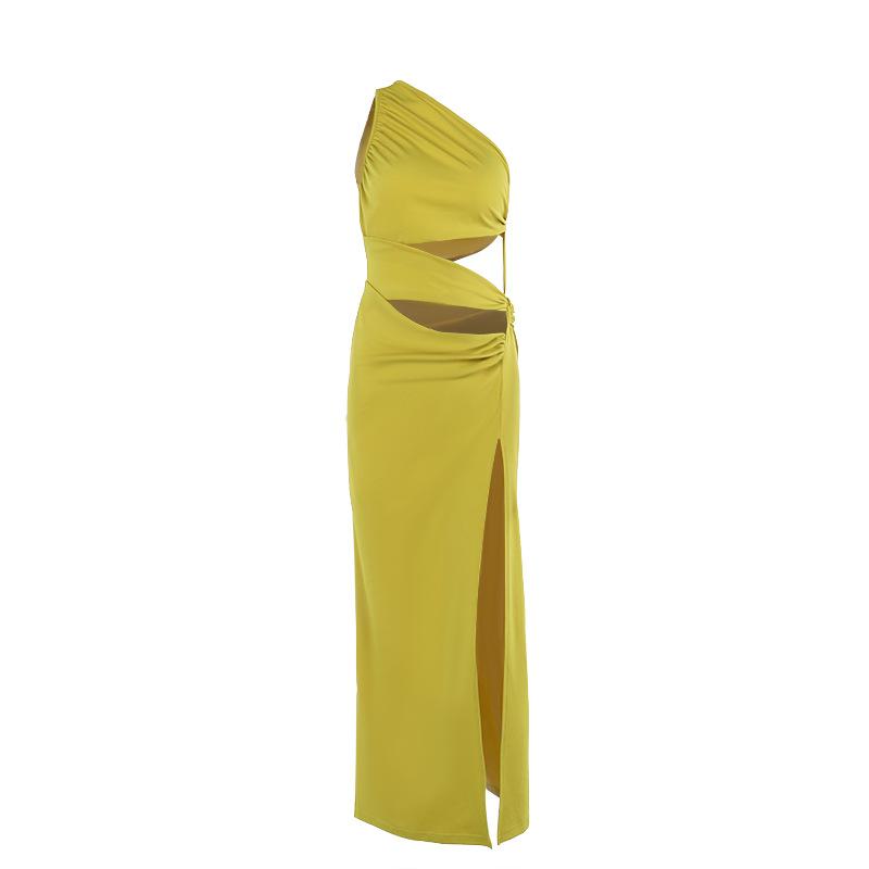 Fall Women's Dress with Hip Bag Celebrity Style Sexy Slim-fit Oblique Shoulder Holiday Dress