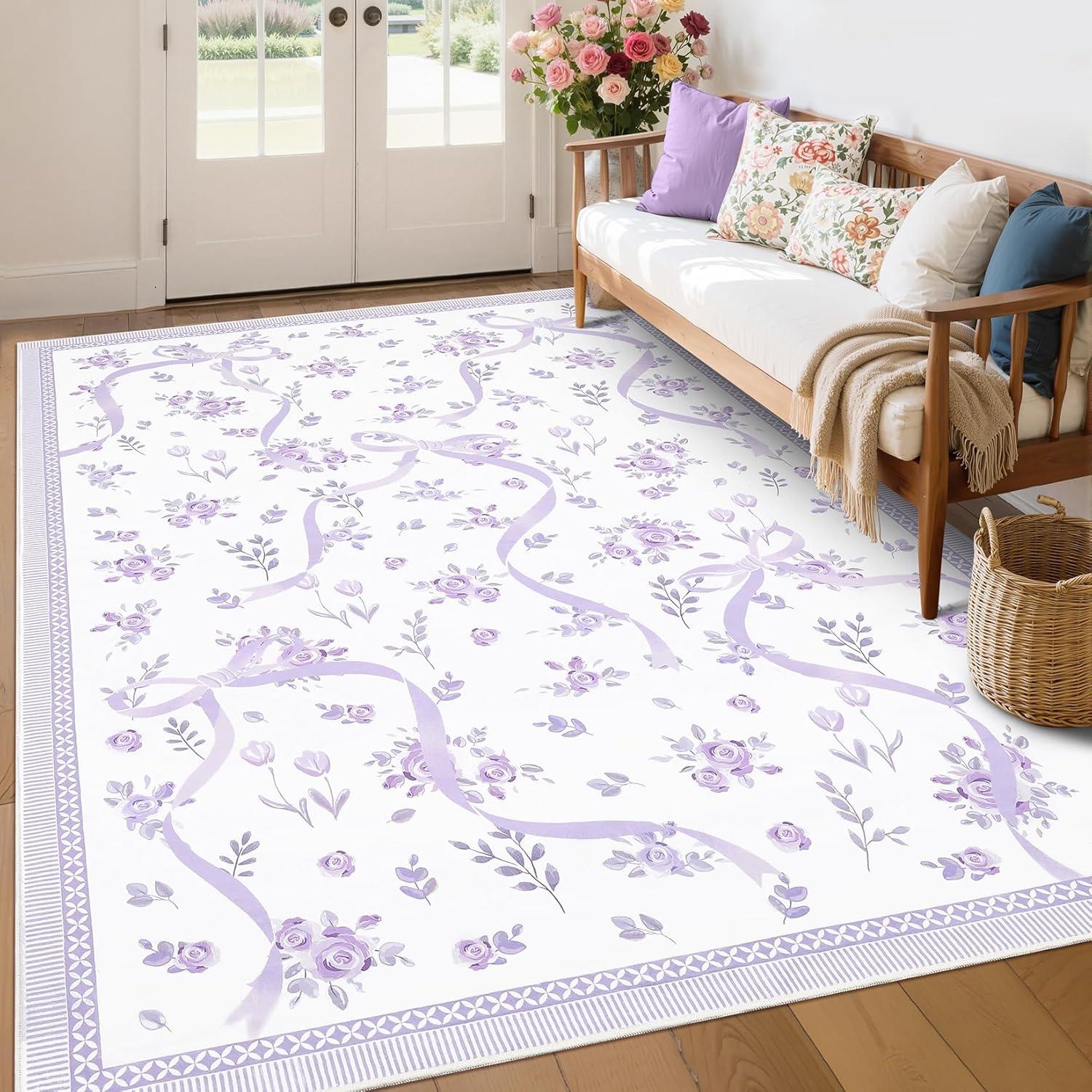 

Pink Bow Floral Rug Multicolor Girls Bedroom Mat Living Room Carpet Office Garden Patio Balcony Floor Decor Hallway Rug 40x60cm