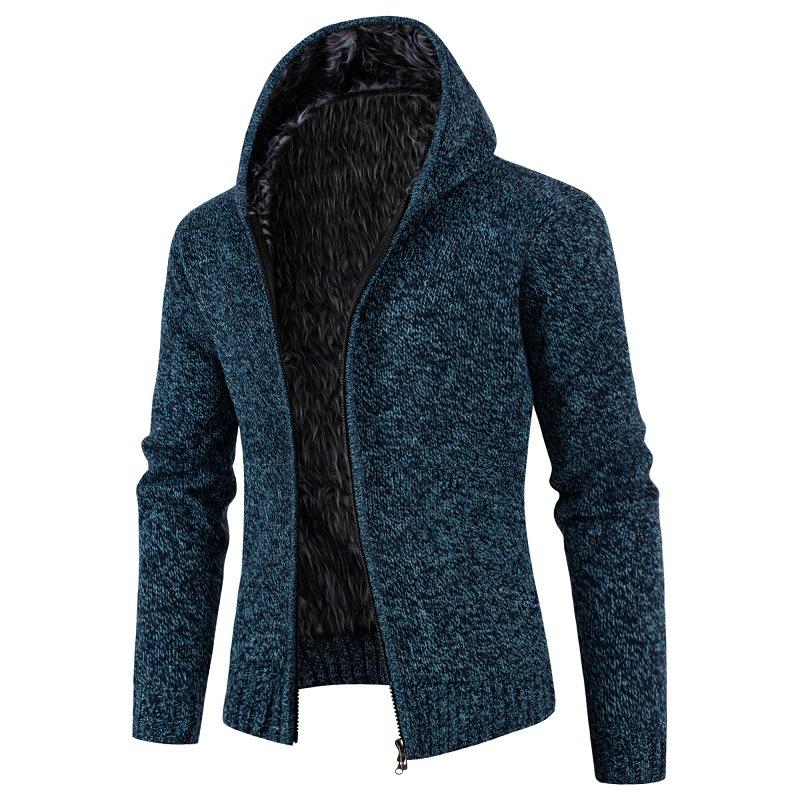 Winter Men's Fleece Thickened Zipper Knitted Fashion Plus Velvet Thick Zipper Sweater Jacket