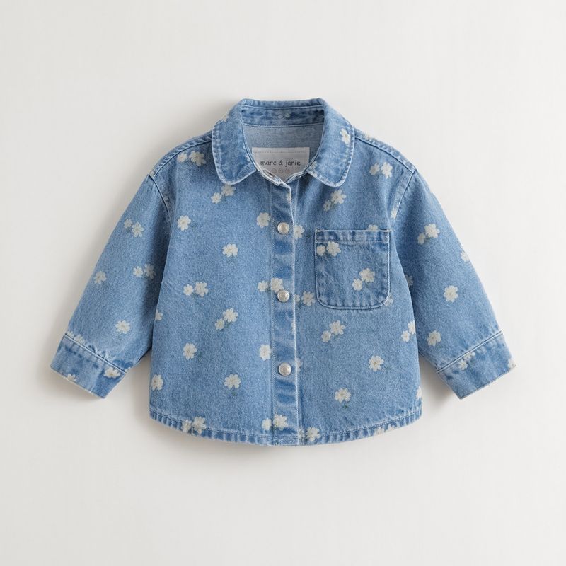 Mark Jenny Girls  Fresh Floral Soft Denim Jacket Baby Jacket 2025 Spring New Arrival 551521 Blue 110